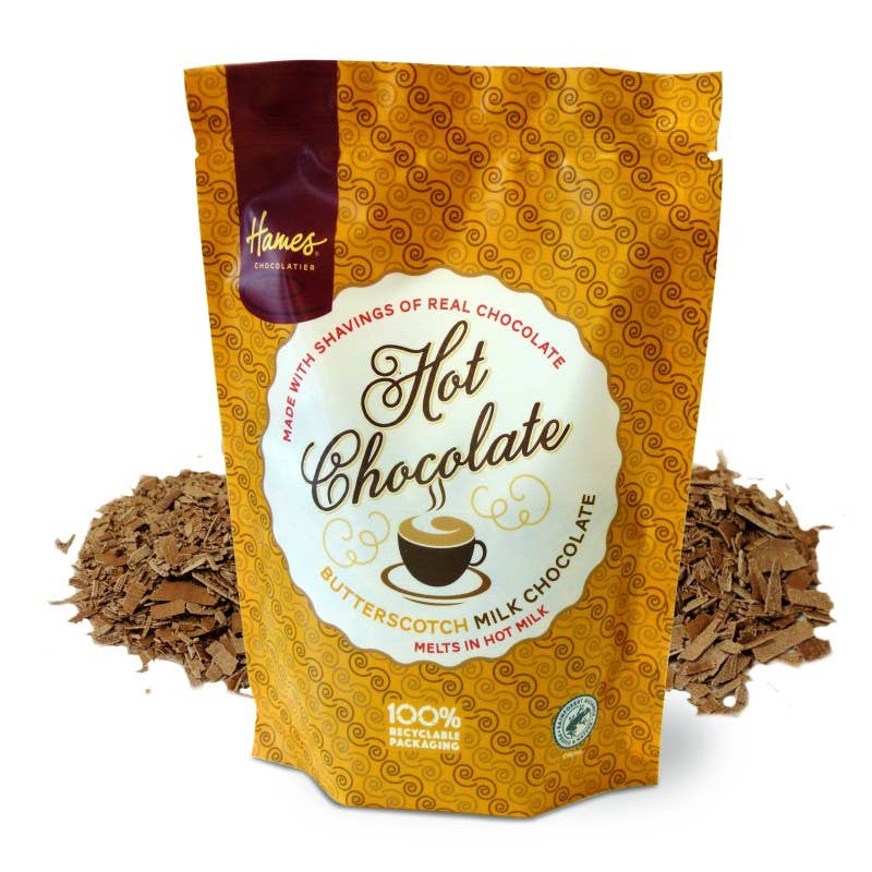 hames butterscotch hot chocolate shavings in 115g recyclable pouch