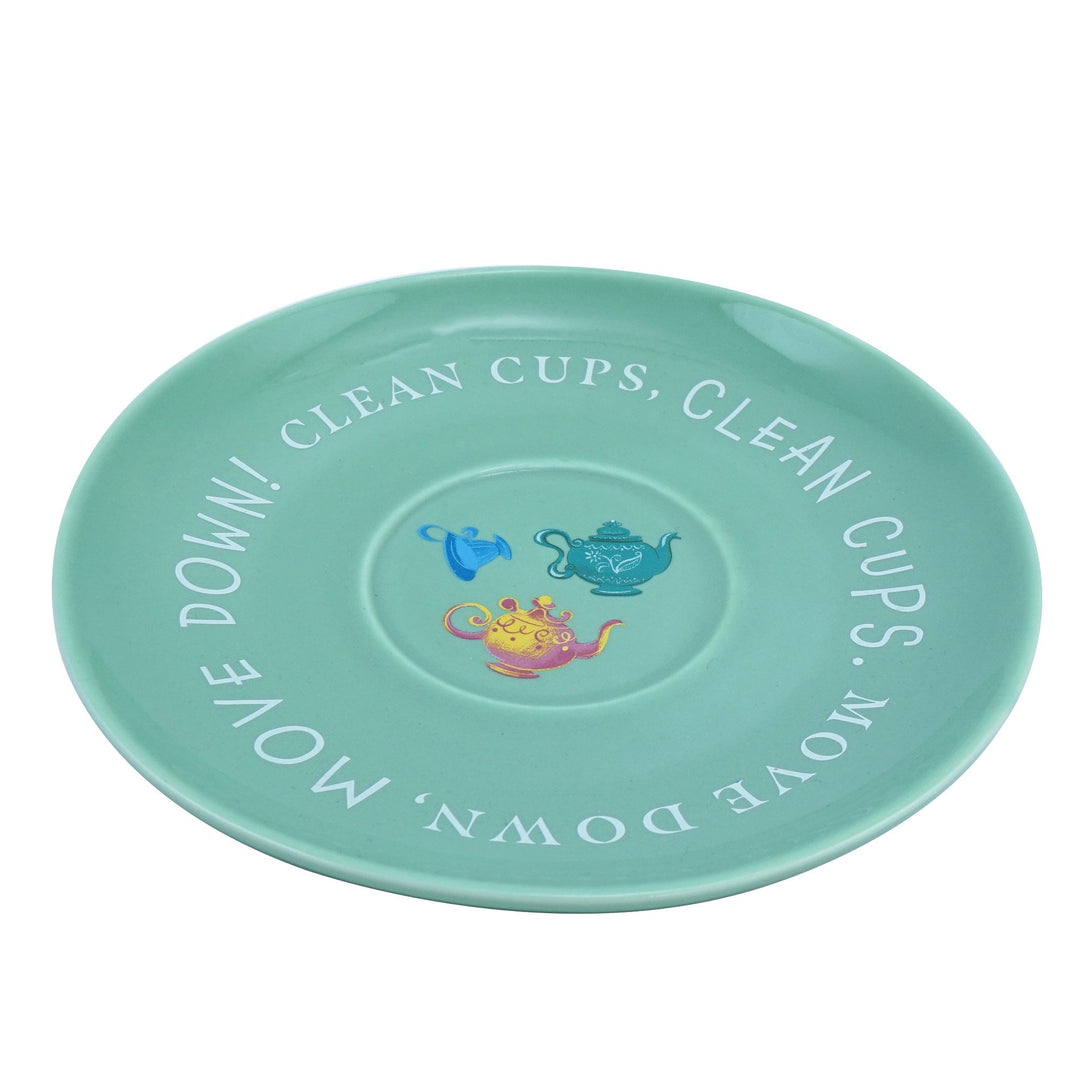 Alice in Wonderland saucer with clean cups clean cups quote