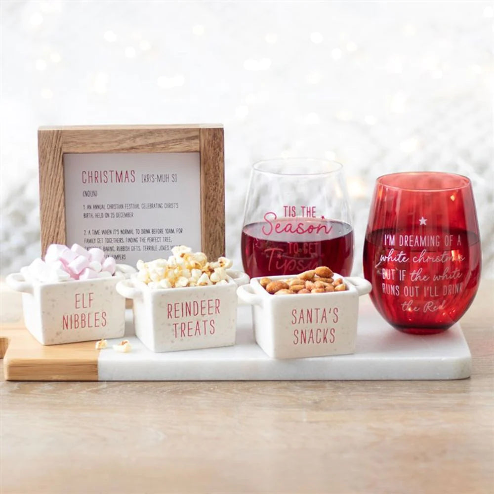 christmas 'tis the season stemless wine glass, holiday drinkware with humorous design, great for parties and family gatherings
