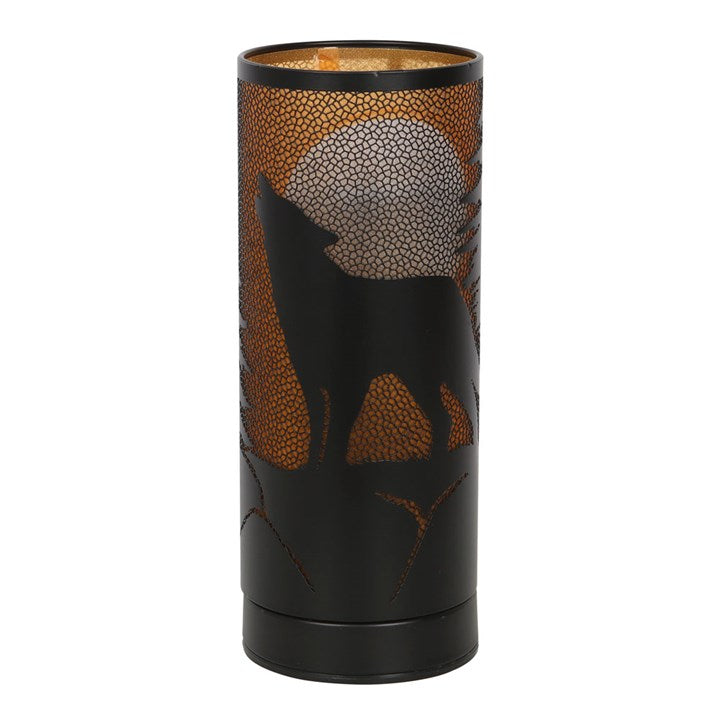 lisa parker wolf song metal aroma lamp front view displaying wolf song artwork design