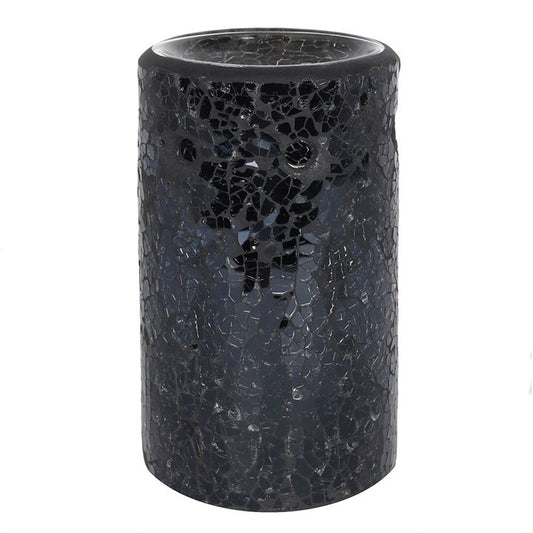 crackle glass oil burner black mirrored pillar design