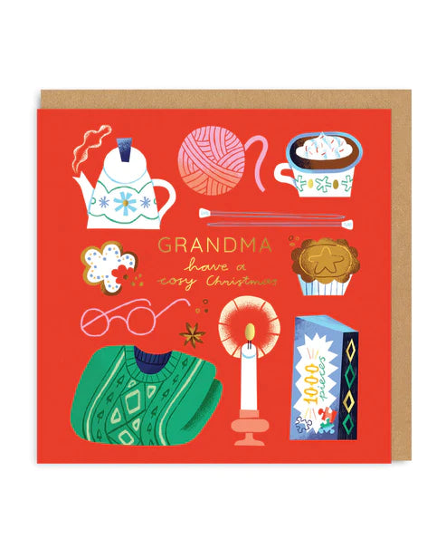 grandma have a cosy christmas card featuring warm festive illustration with seasonal greeting
