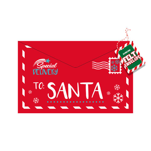 christmas felt envelope, "special delivery to santa" message, durable felt construction, ideal for storing children's letters to santa, festive holiday accessory