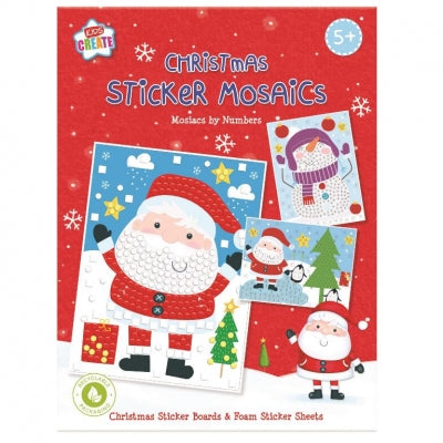 christmas activity stickers mosaics set, christmas-themed picture boards and foam sticker sheet, fun sticker-by-number activity for children aged 5 and up