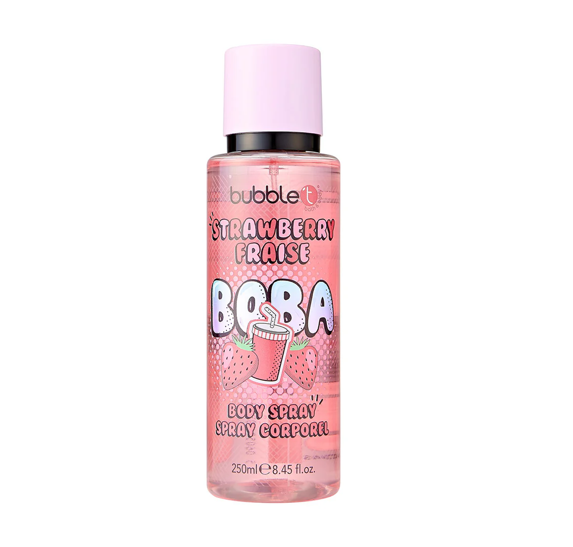 bubble t strawberry boba body spray 250ml, refreshing body spray with sweet strawberry fragrance, light mist for daily use, uplifting and fun, ideal for teens and gifting