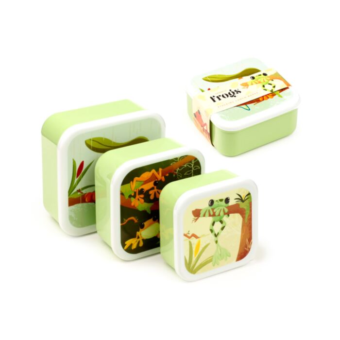 tropical tree frog set of three nesting lunch boxes in different sizes