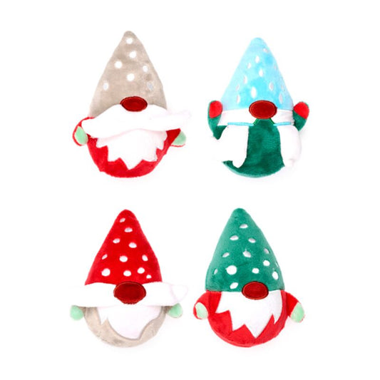 four christmas jolly gonk plush bouncy balls shown together in different colours