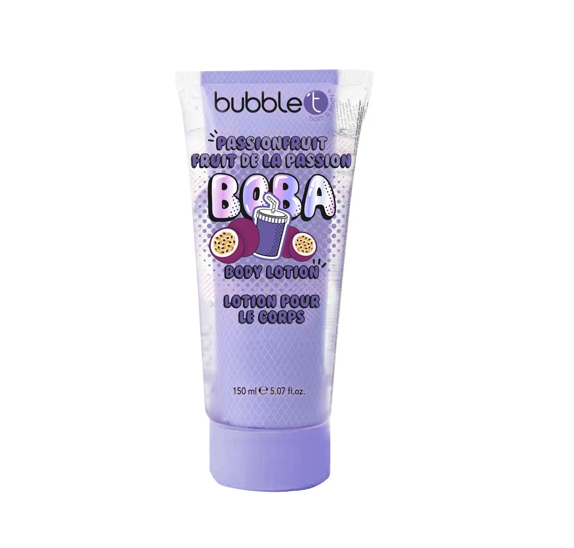bubble t passionfruit boba body lotion 150ml, lightweight lotion for daily use, moisturises and softens skin with uplifting passionfruit fragrance, non-greasy formula