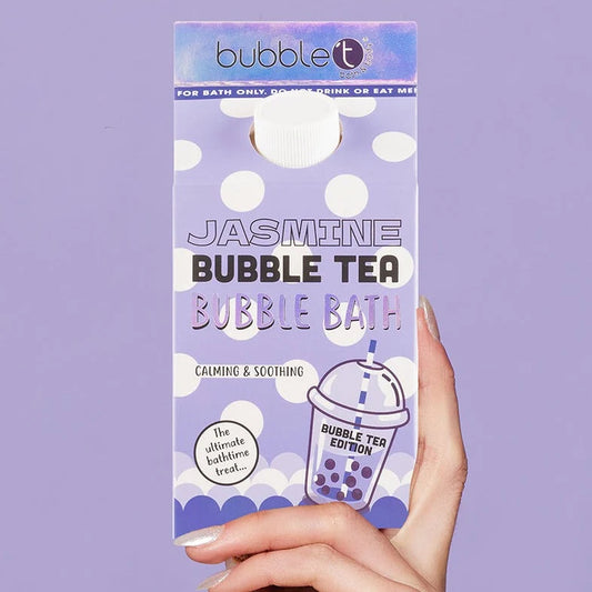 bubble t jasmine bubble bath bottle showing colourful packaging and product design