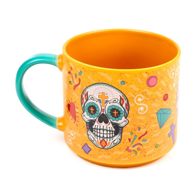 day of the dead porcelain mug with handle facing left