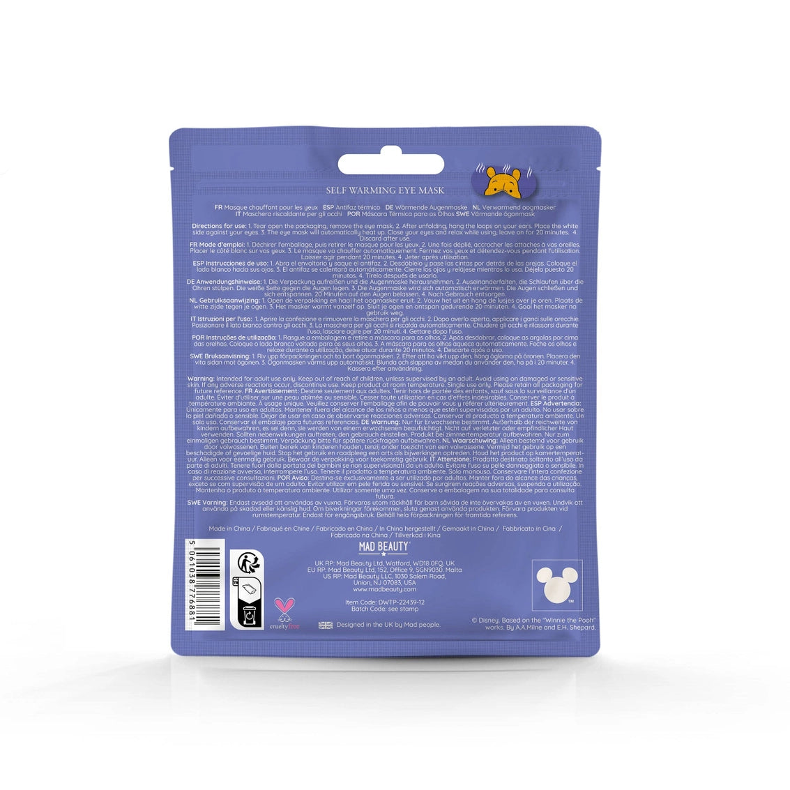disney winnie the pooh warming eye mask rear packaging showing directions for use