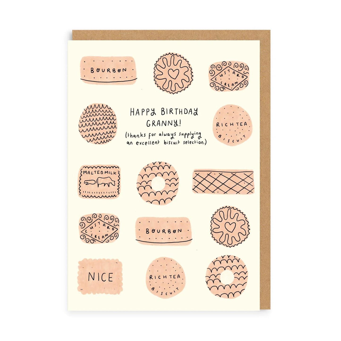 granny biscuits birthday card with playful illustrated design celebrating a fun loving grandma