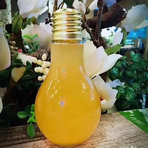 retro glass light bulb drinking glass 400ml with black straw and metal screw cap
