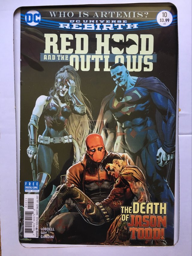 dc comics red hood and the outlaws rebirth death of jason todd comic cover in clip frame