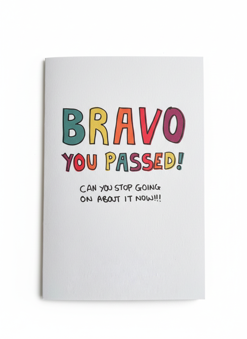 congratulations greeting card you passed message bold colourful text clean modern design