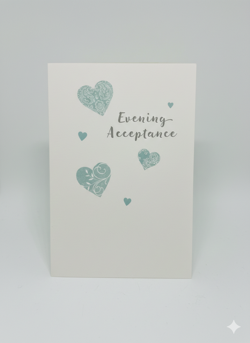 evening wedding acceptance card with heart pattern soft design celebration response card
