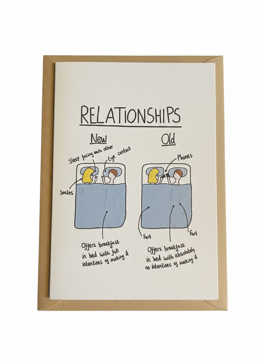 humorous relationships greeting card witty illustration design modern couple theme blank inside