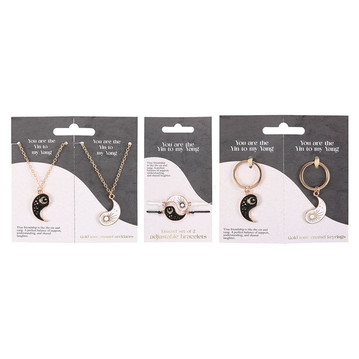 yin and yang friendship jewellery shown side by side featuring coordinated meaningful designs