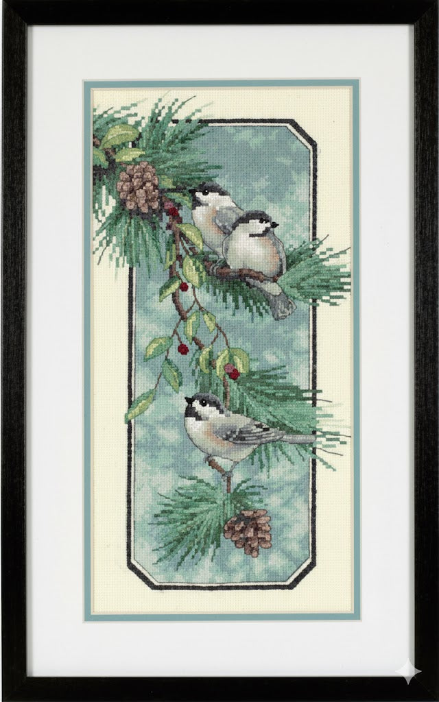 cross stitch kit chickadees on branch stamped design needlecraft kit with threads and fabric
