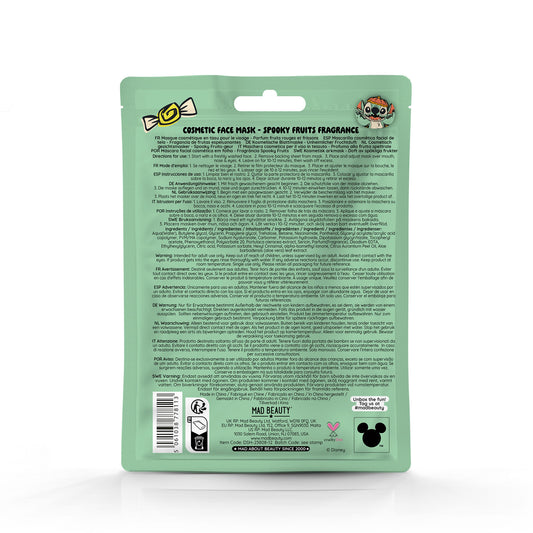 disney stitch halloween sheet face mask rear packaging showing ingredients and product information