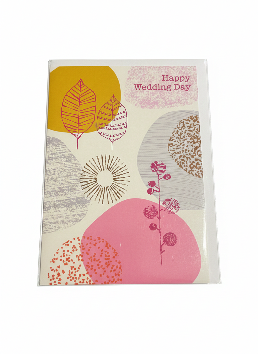 wedding greeting card contemporary floral leaf design elegant modern style blank inside