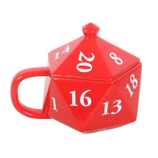 d20 dice shaped ceramic mug side view numbered design novelty mug