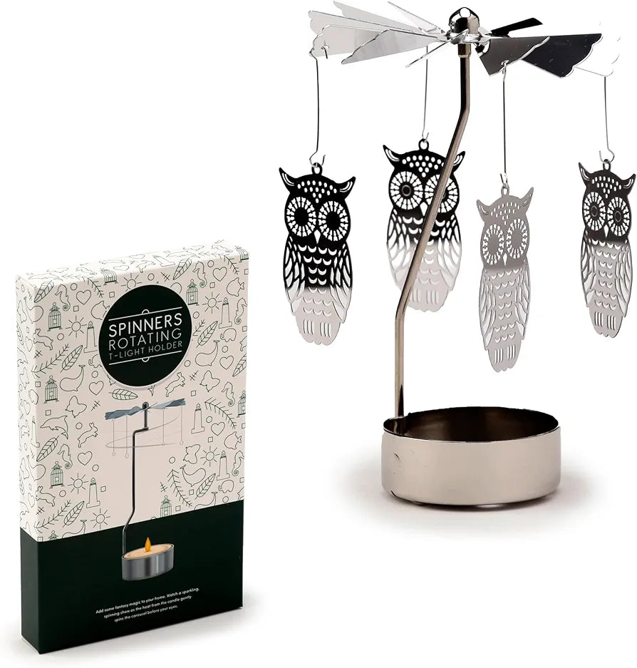 metal owl spinning candle holder home decor gift