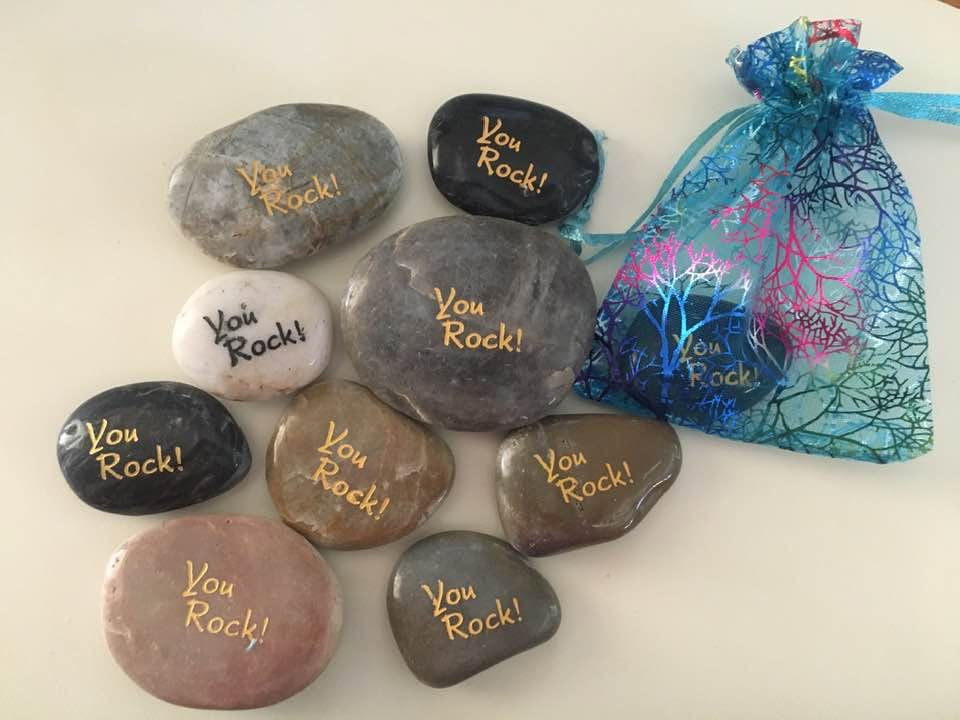 'Inspirational 'you rock' palm stone in a pretty gift bag