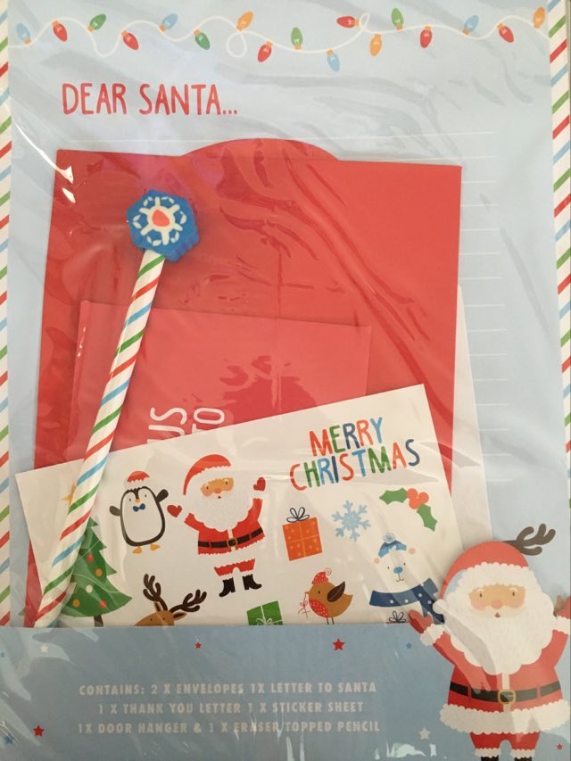 children’s christmas santa letter writing set displayed with letters stickers pencil and door hanger