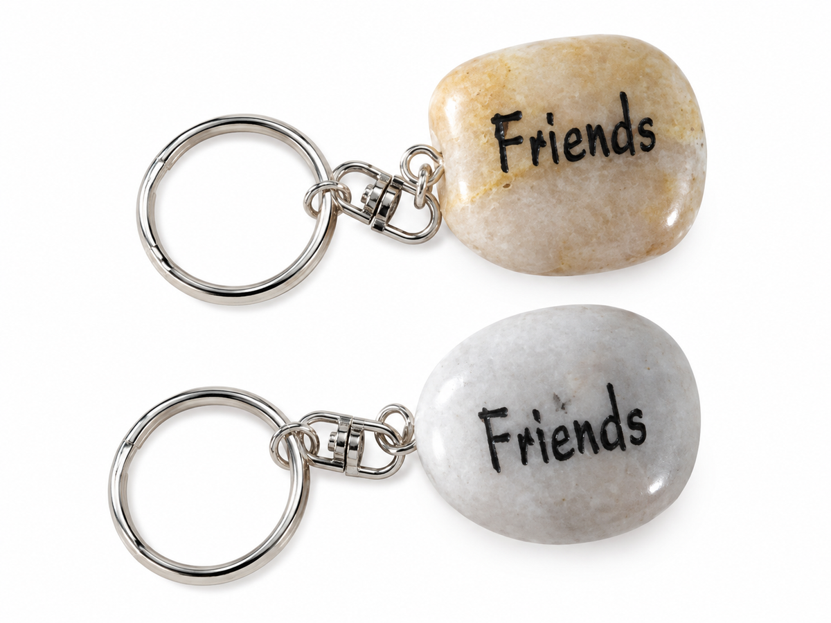 inspirational stone key ring reading friends
