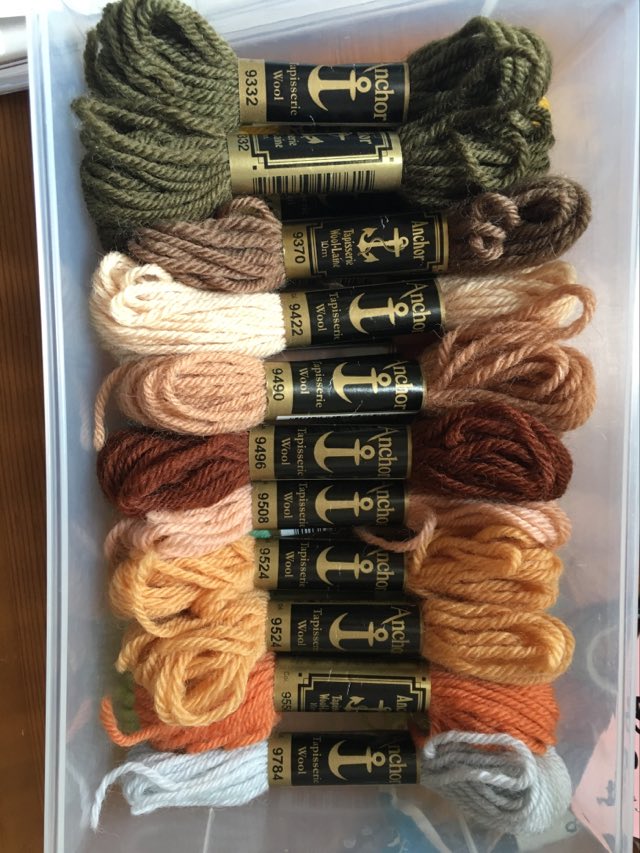 selection of anchor embroidery wool skeins displayed together for craft and textile work
