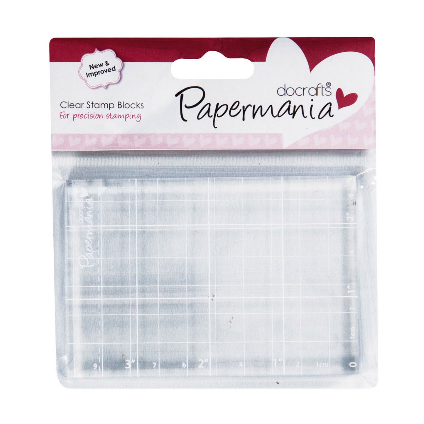 clear acrylic stamp block designed for mounting and positioning clear stamps in card making and paper crafts