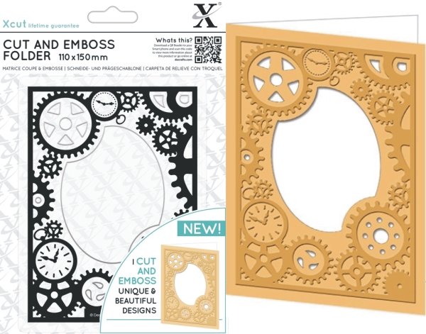 xcut cut and emboss folder steampunk cogs design, perfect for paper crafting, creating texture and dimension in card making or mixed media projects