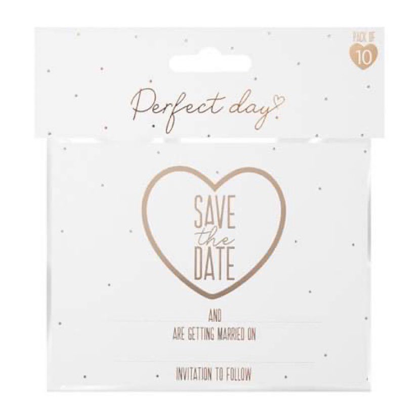rose gold save the date card featuring heart outline on white background with matching envelope