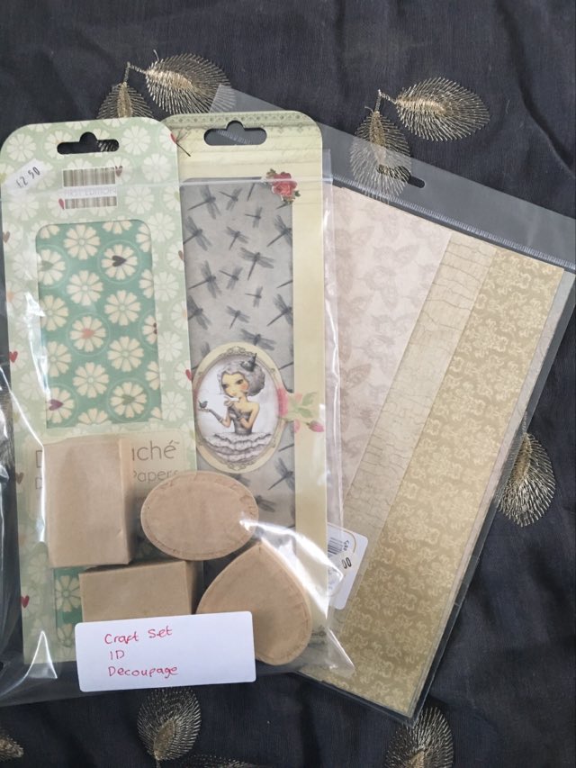 daisy themed decoupage craft set with patterned papers and assorted small boxes