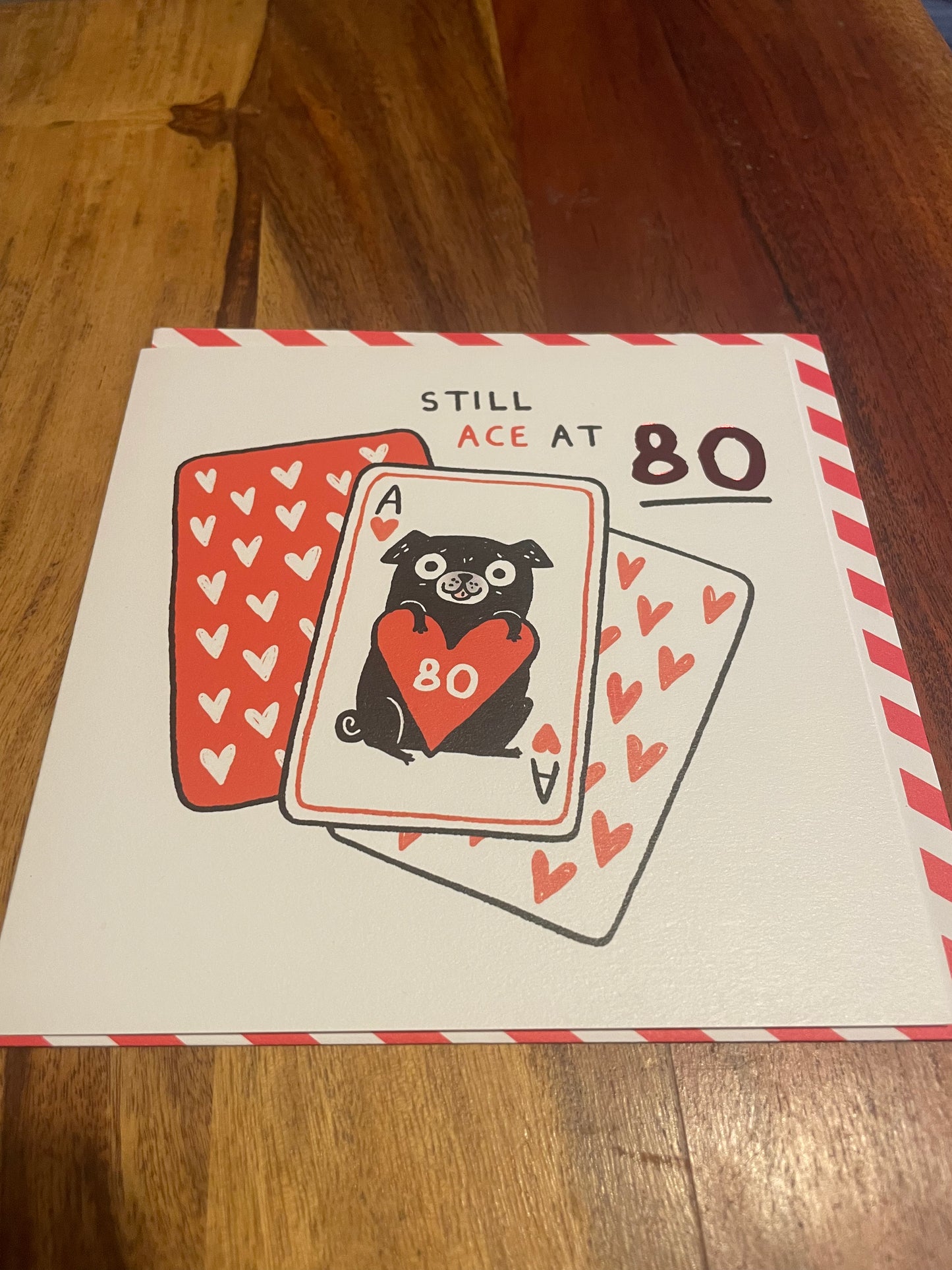 80th birthday card ace with red foil detailing square milestone birthday greeting card with red and white envelope blank inside