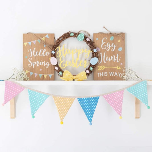 spring Easter door wreath made from natural willow with jute hanging loop and decorations