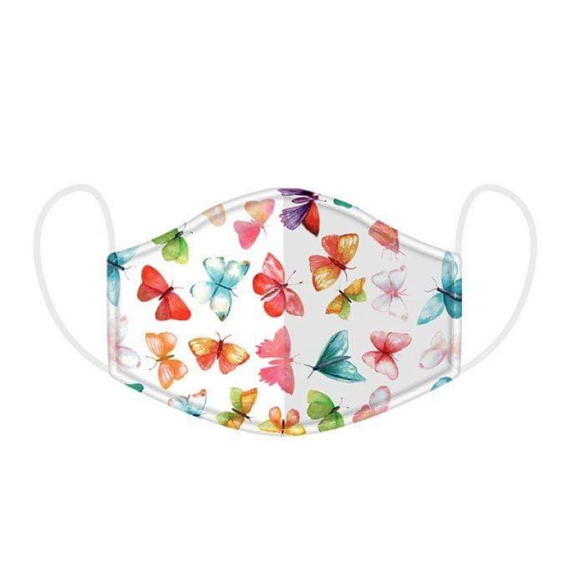 reusable adult butterfly face covering with decorative nature inspired design for everyday public use