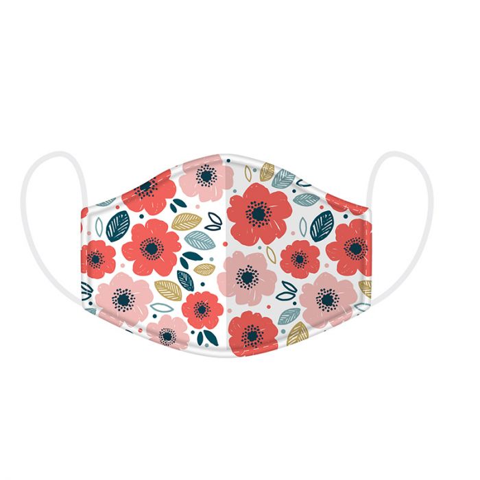 reusable adult poppy field face covering in larger fit for everyday public wear