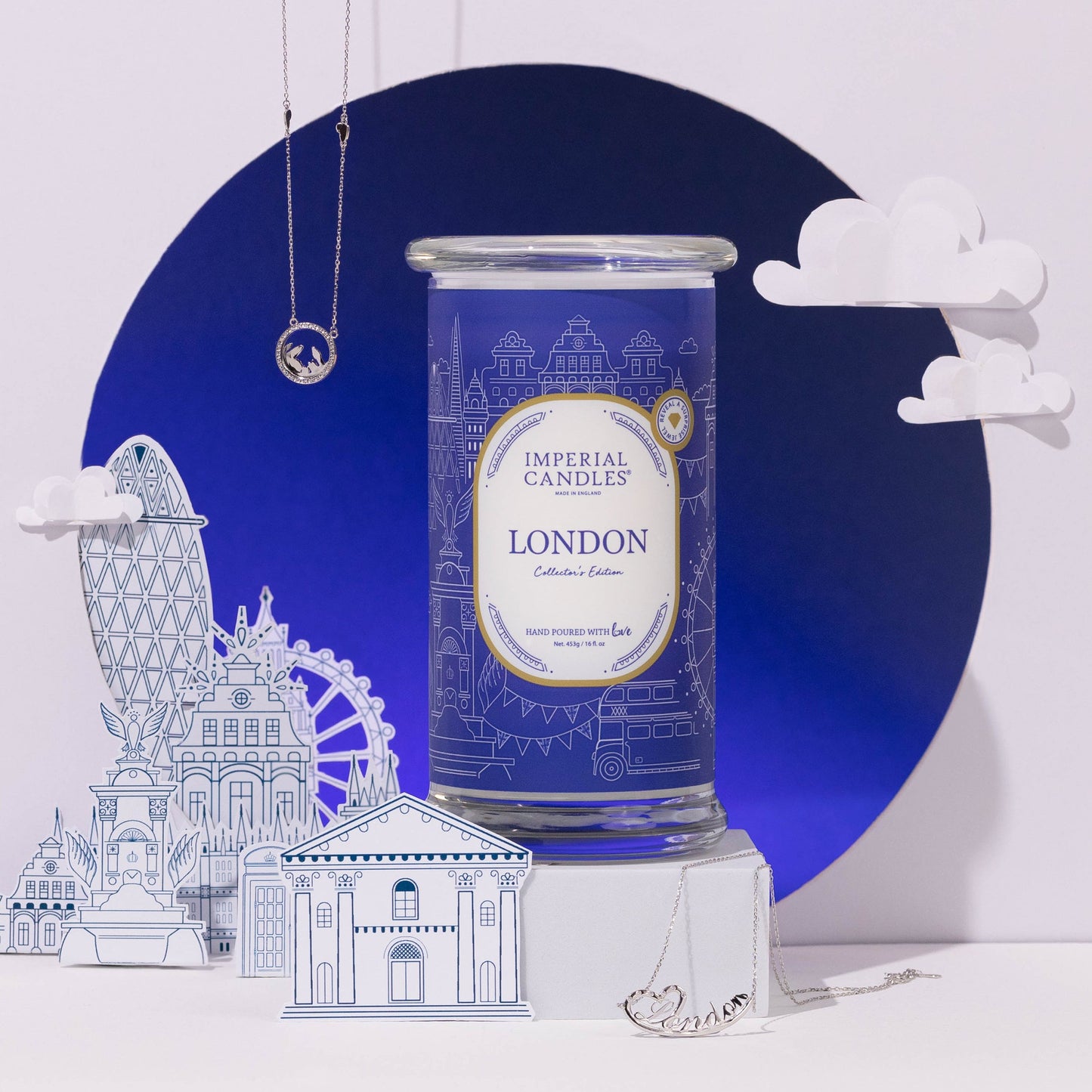 london imperial candle with necklace surprise arranged in coordinated luxury london setting