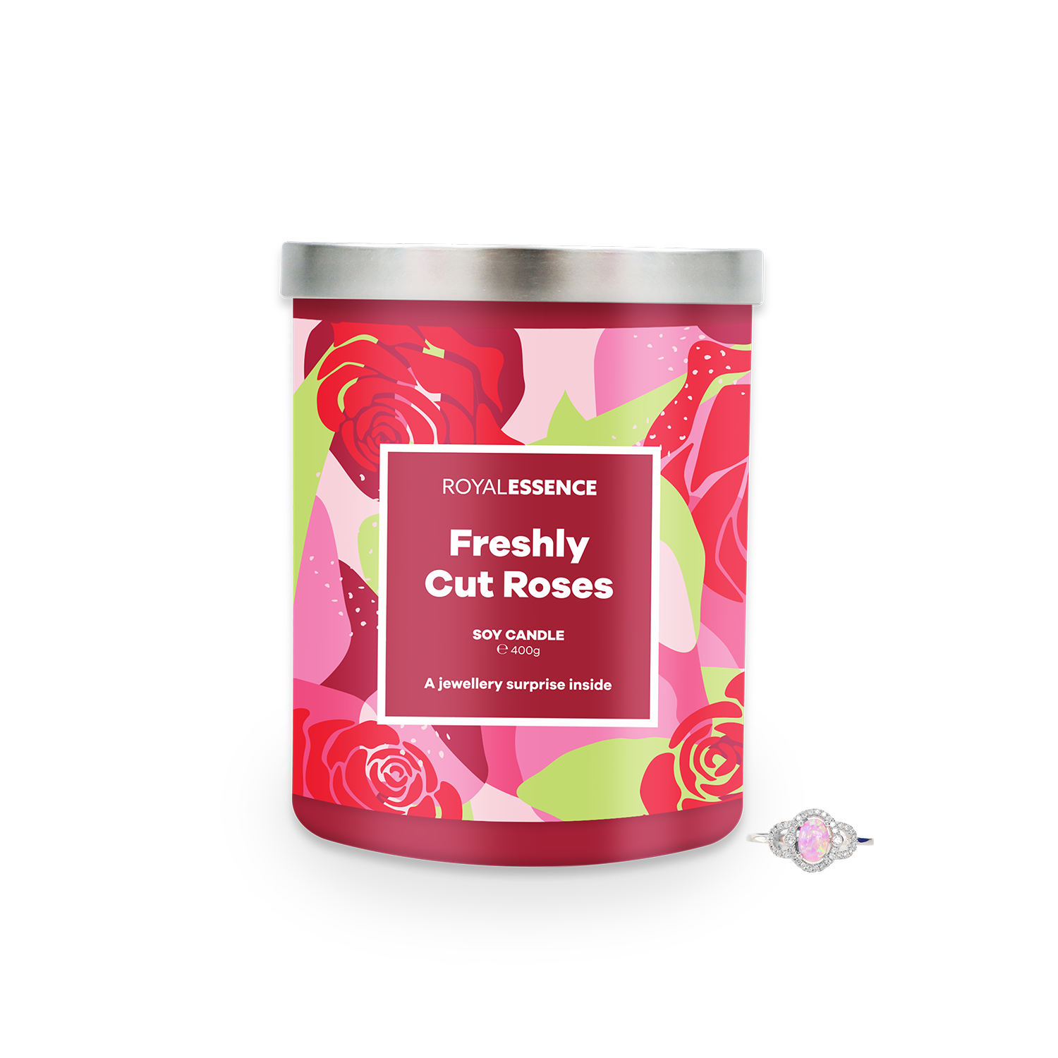 925 sterling silver ring inside freshly cut roses royal essence  candle 