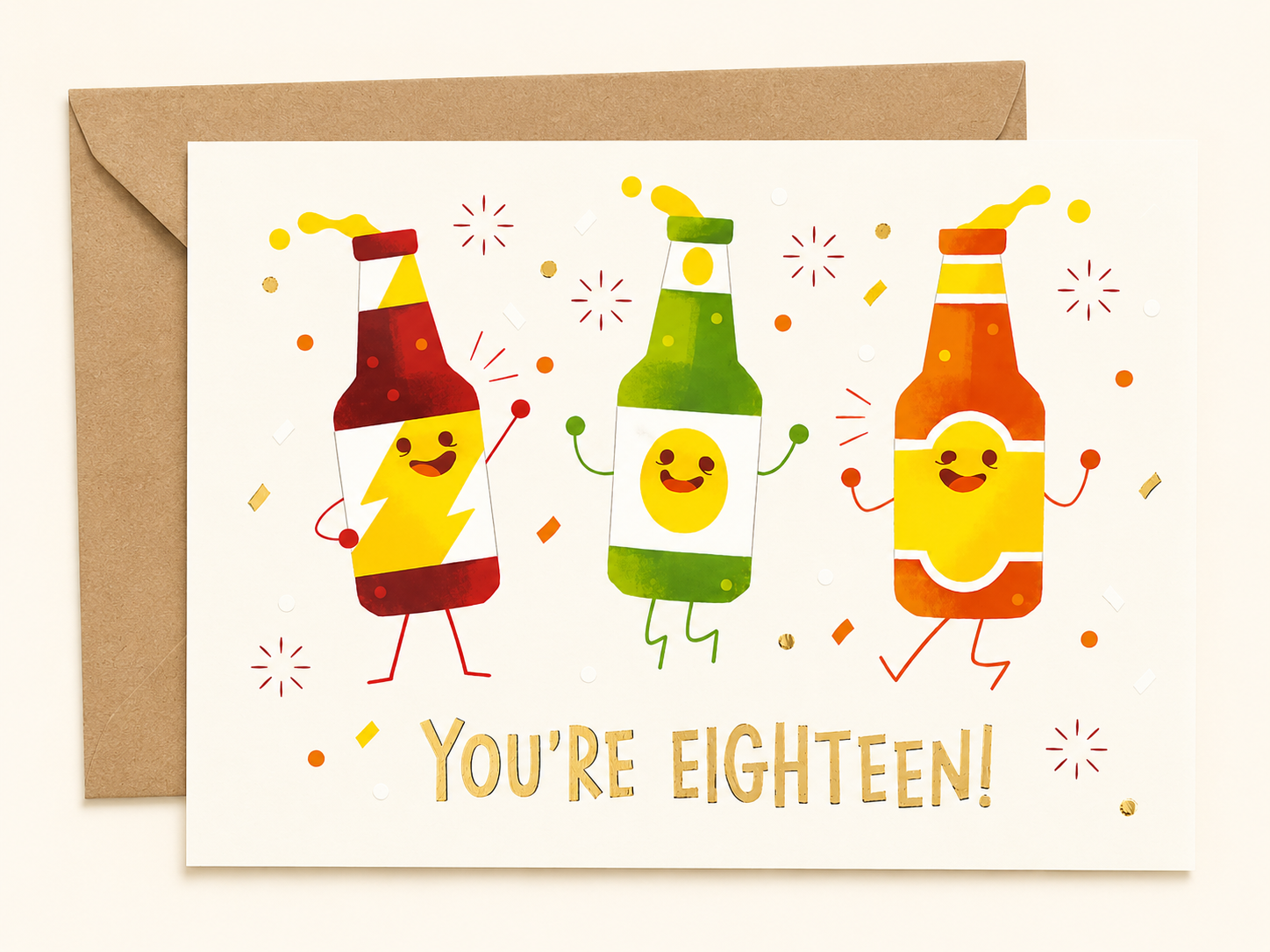 you're eighteen birthday card with kraft envelope