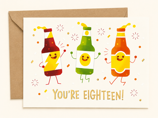 you're eighteen birthday card with kraft envelope