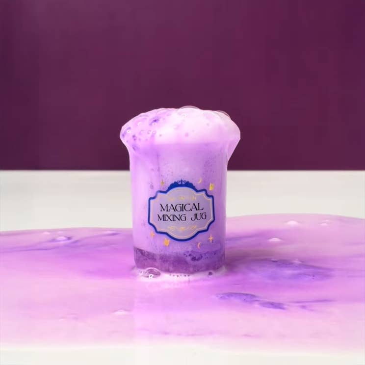 magical bubble t potion mixing jug with purple frothy bath salts