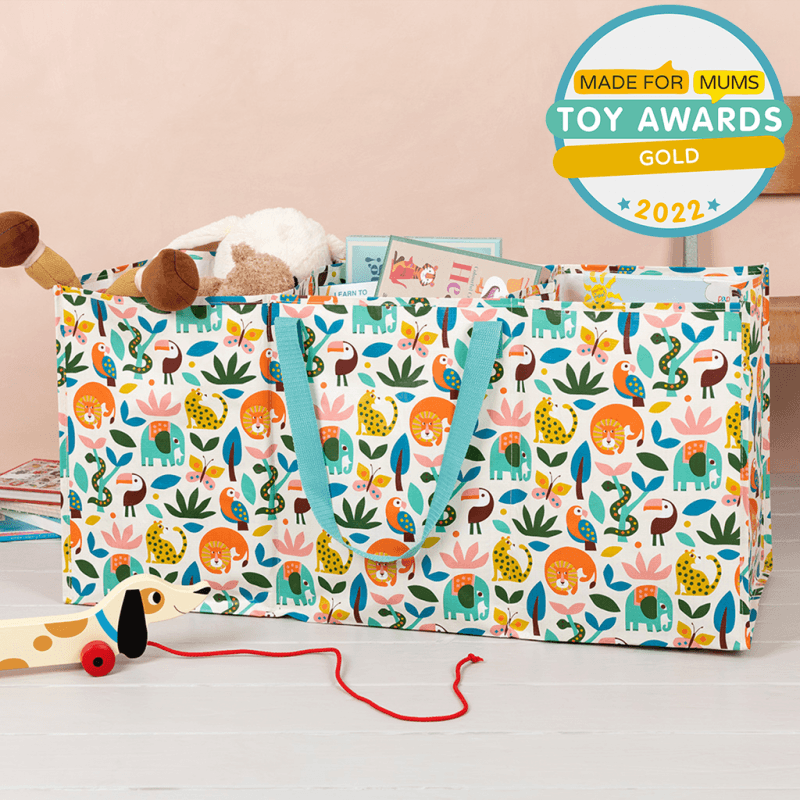 front view of ultimate recycling bag in wildlife design with three sorting compartments