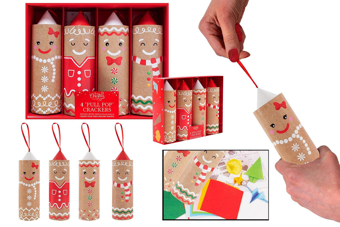 christmas crackers pull pop gingerbread design, interactive crackers with origami instructions, gingerbread designs, perfect for festive fun and creativity