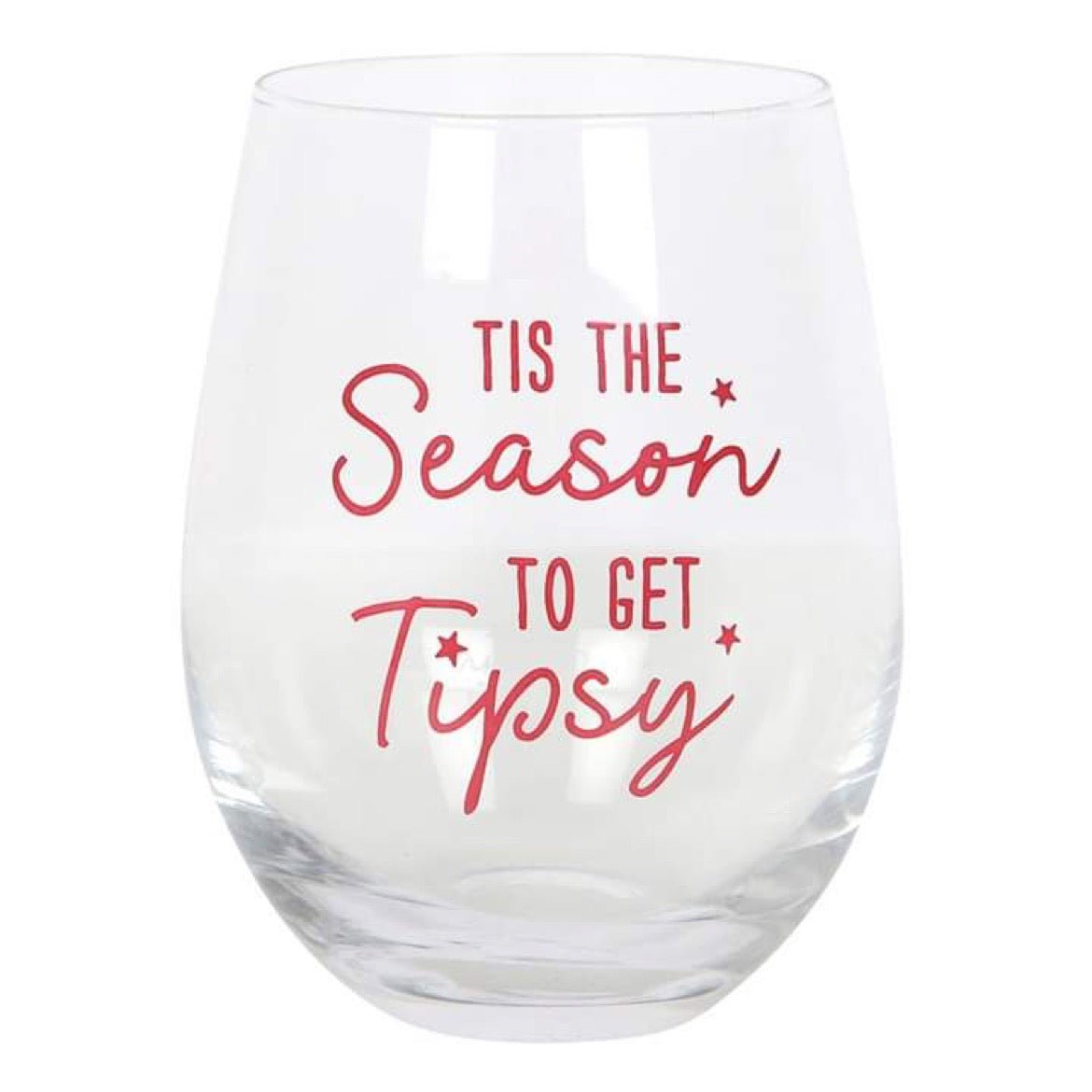 christmas 'tis the season stemless wine glass, playful phrase ‘tis the season to get tipsy, perfect for holiday drinks and gatherings