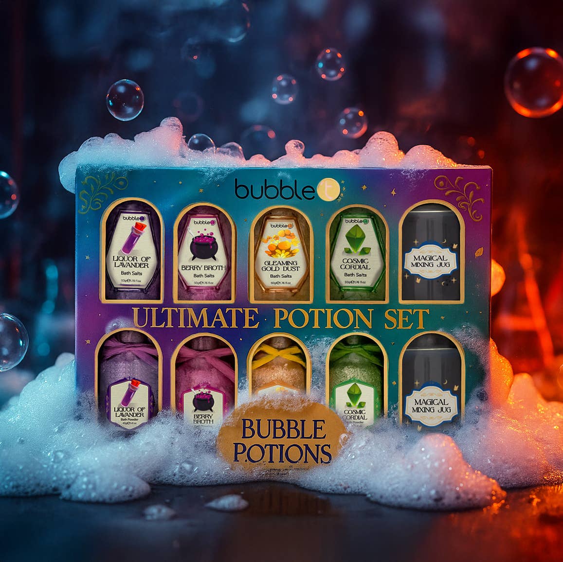 bubble t bath potions gift set in bubbly magical bubble setting