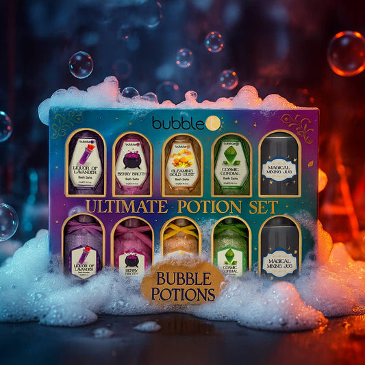 bubble t bath potions gift set in bubbly magical bubble setting