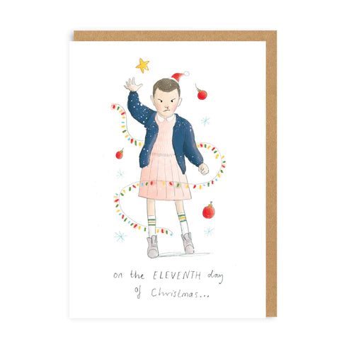 stranger things themed christmas card eleventh day design blank inside with envelope